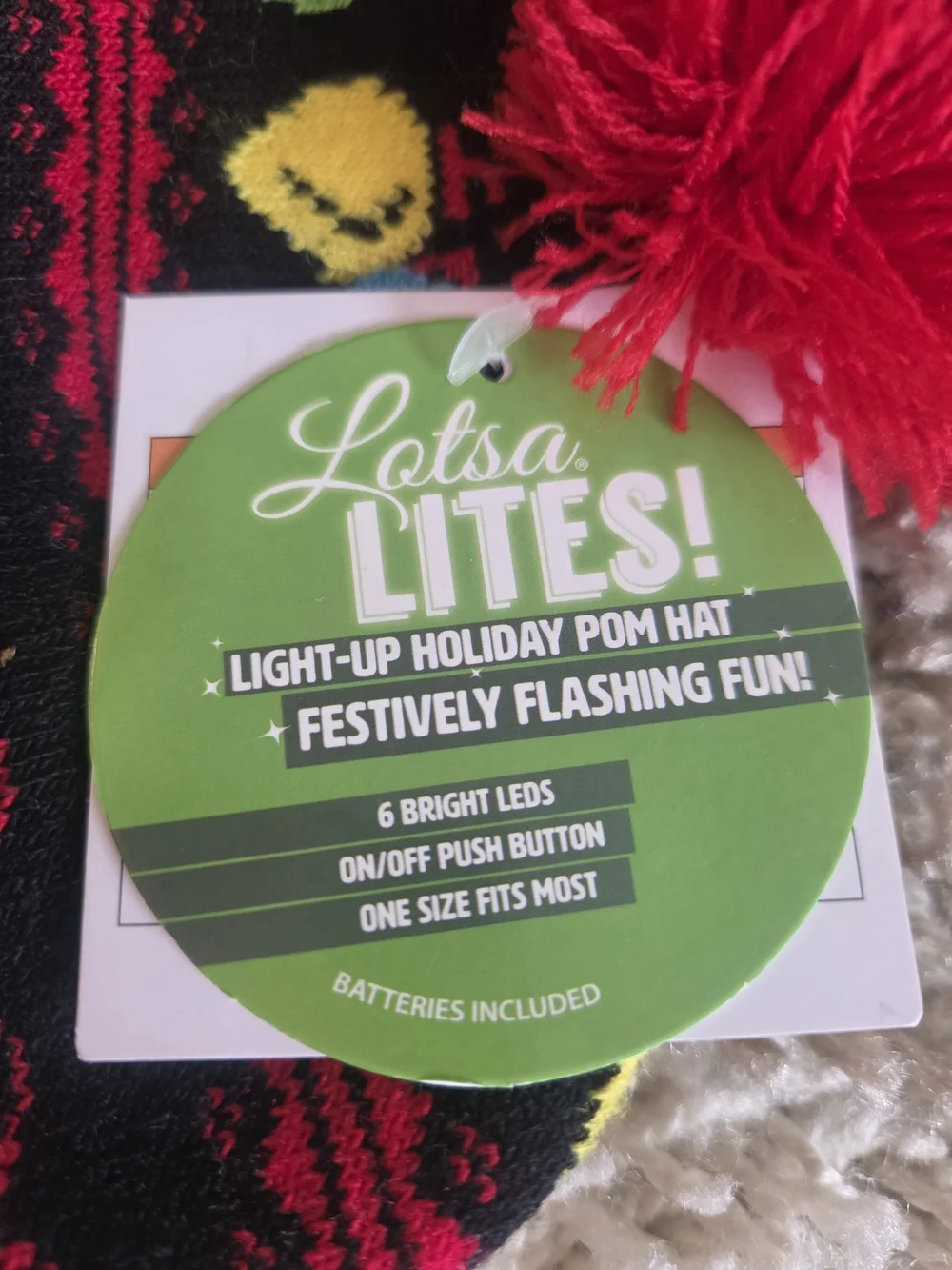Lights! Pom Pom Knit Hat for Kids - Black with Multicolor Lights